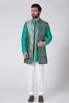 Yajy By Aditya Jain_Blue Silk, Italian Suiting Embroidered Bundi And Kurta Set _Online_at_Aza_Fashions
