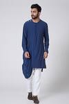 Yajy By Aditya Jain Blue Silk, Suede Bundi And Kurta Set Online at Aza Fashions Yajy By Aditya Jain_Blue Silk, Suede Bundi And Kurta Set _Online_at_Aza_Fashions