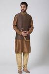 Buy_Yajy By Aditya Jain_Brown Silk Bundi And Kurta Set _at_Aza_Fashions