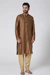 Yajy By Aditya Jain_Brown Silk Bundi And Kurta Set _Online_at_Aza_Fashions