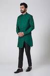 Buy_Yajy By Aditya Jain_Green Silk, Italian Suiting Embroidered Bundi And Kurta Set _at_Aza_Fashions
