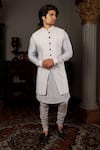 Buy_YAJY by Aditya Jain_Blue Kurta And Bundi Silk Embroidery Chikankari Sharatha Set _at_Aza_Fashions