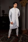 YAJY by Aditya Jain_Blue Kurta And Bundi Silk Embroidery Chikankari Sharatha Set _Online_at_Aza_Fashions