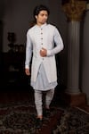 Buy_YAJY by Aditya Jain_Blue Kurta And Bundi Silk Embroidery Chikankari Sharatha Set _Online_at_Aza_Fashions