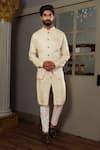 Buy_Yajy By Aditya Jain_Yellow Kurta And Bandi Silk, Pants Stretch Cotton Geometric, Dhaya Bundi & Set _at_Aza_Fashions