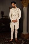 YAJY by Aditya Jain_Off White Alya Embroidered Bundi Kurta Set_Online_at_Aza_Fashions