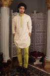 Buy Yajy By Aditya Jain Green Kurta Silk And Pants Stretch Cotton Thread & Cutdana Malya Set at Aza Fashions Buy_Yajy By Aditya Jain_Green Kurta Silk And Pants Stretch Cotton Thread & Cutdana Malya Set _at_Aza_Fashions