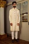 Yajy By Aditya Jain Off White Kurta Silk And Pants Stretch Cotton Thread Dhaya Set Online at Aza Fashions Yajy By Aditya Jain_Off White Kurta Silk And Pants Stretch Cotton Thread Dhaya Set _Online_at_Aza_Fashions