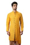 Buy_YAJY by Aditya Jain_Yellow Silk Embroidered Kurta And Dhoti Pant Set _at_Aza_Fashions