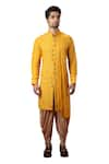 Buy_YAJY by Aditya Jain_Yellow Silk Embroidered Kurta And Dhoti Pant Set _Online_at_Aza_Fashions