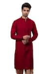 Buy_YAJY by Aditya Jain_Red Silk Embroidered Kurta And Dhoti Pant Set _at_Aza_Fashions