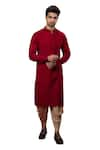 Buy_YAJY by Aditya Jain_Red Silk Embroidered Kurta And Dhoti Pant Set _Online_at_Aza_Fashions