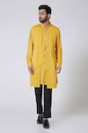 Buy_Yajy By Aditya Jain_Yellow Silk Panelled Kurta _at_Aza_Fashions