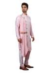 YAJY by Aditya Jain_Pink Silk Draped Kurta Set_Online_at_Aza_Fashions