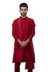 Buy_YAJY by Aditya Jain_Red Silk Draped Kurta Set _at_Aza_Fashions