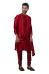 YAJY by Aditya Jain_Red Silk Draped Kurta Set _Online_at_Aza_Fashions