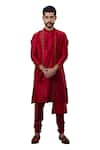 Buy_YAJY by Aditya Jain_Red Silk Draped Kurta Set _Online_at_Aza_Fashions