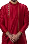 Shop_YAJY by Aditya Jain_Red Silk Draped Kurta Set _Online_at_Aza_Fashions