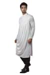 YAJY by Aditya Jain_White Silk Draped Kurta Set _Online_at_Aza_Fashions