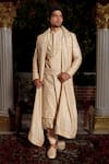 Buy_Yajy By Aditya Jain_Ivory Churidar Stretch Cotton, Kurta And Dupatta Silk, Hanu Embroidered Set _at_Aza_Fashions