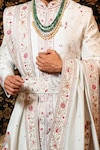 Buy_YAJY by Aditya Jain_Blue Raw Silk Embroidered Zari Floral Sherwani Set _Online_at_Aza_Fashions