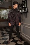 Yajy By Aditya Jain_Black Shirt Shinning Fabric, Trousers Italian Suiting, Tuxedo Artha Set _Online_at_Aza_Fashions