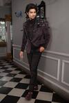 Shop_Yajy By Aditya Jain_Black Shirt Shinning Fabric, Trousers Italian Suiting, Tuxedo Artha Set _Online_at_Aza_Fashions