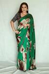 Buy_Yam India_Green Silk Habutai Printed Saree  _at_Aza_Fashions