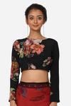 Buy_Yam India_Black Crepe Blend Floral Print Blouse_at_Aza_Fashions