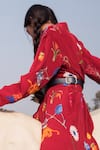 Yam India_Maroon Crepe Blend Printed Pant Set _Online_at_Aza_Fashions