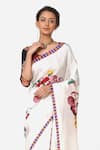 Buy_Yam India_White Silk Habutai Hand Painted Saree  _Online_at_Aza_Fashions