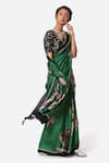 Yam India_Green Silk Habutai Printed Saree  _Online_at_Aza_Fashions