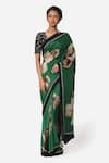 Buy_Yam India_Green Silk Habutai Printed Saree  _Online_at_Aza_Fashions