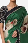 Yam India_Green Silk Habutai Printed Saree  _at_Aza_Fashions