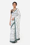 Yam India_White Mulmul Floral Print Saree  _Online_at_Aza_Fashions