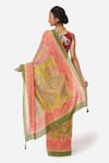 Shop_Yam India_Green Silk Chanderi Printed Saree  _at_Aza_Fashions