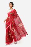 Buy_Yam India_Pink Silk Chanderi Printed Saree  _at_Aza_Fashions