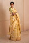 Buy_Priyanka Raajiv_Yellow Silk Organza Banarasi Woven Thread Saree _at_Aza_Fashions