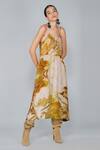 Buy_Yavi_Multi Color Silk V Neck Printed Dress _Online_at_Aza_Fashions