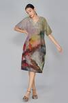 Shop_Yavi_Multi Color Cotton V Neck Printed Dress _Online_at_Aza_Fashions