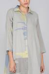 Yavi Grey Cotton Jamdani Shirt Collar Dress at Aza Fashions Yavi_Grey Cotton Jamdani Shirt Collar Dress _at_Aza_Fashions