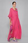 Buy_Yavi_Pink Cotton Jamdani Round Dress  _at_Aza_Fashions