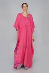 Yavi_Pink Cotton Jamdani Round Dress  _Online_at_Aza_Fashions