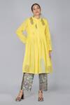 Yavi Yellow Cotton Jamdani Mandarin Collar Tunic Online at Aza Fashions Yavi_Yellow Cotton Jamdani Mandarin Collar Tunic _Online_at_Aza_Fashions
