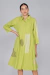 Buy Yavi Green Cotton Jamdani Shirt Collar Dress at Aza Fashions Buy_Yavi_Green Cotton Jamdani Shirt Collar Dress _at_Aza_Fashions