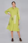 Buy Yavi Green Cotton Jamdani Shirt Collar Dress Online at Aza Fashions Buy_Yavi_Green Cotton Jamdani Shirt Collar Dress _Online_at_Aza_Fashions