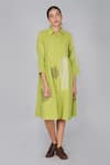 Shop Yavi Green Cotton Jamdani Shirt Collar Dress Online at Aza Fashions Shop_Yavi_Green Cotton Jamdani Shirt Collar Dress _Online_at_Aza_Fashions