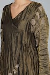 Yavi_Gold Handwoven Silk Tissue Embroidery V Neck Tunic  _at_Aza_Fashions