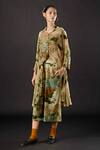 Buy_Yavi_Ivory Moss Crepe Tropical Spread Collar Fawn Print Dress_Online_at_Aza_Fashions