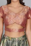 Yavi_Brown Banarasi Brocade Embroidery V Neck Blouse _at_Aza_Fashions